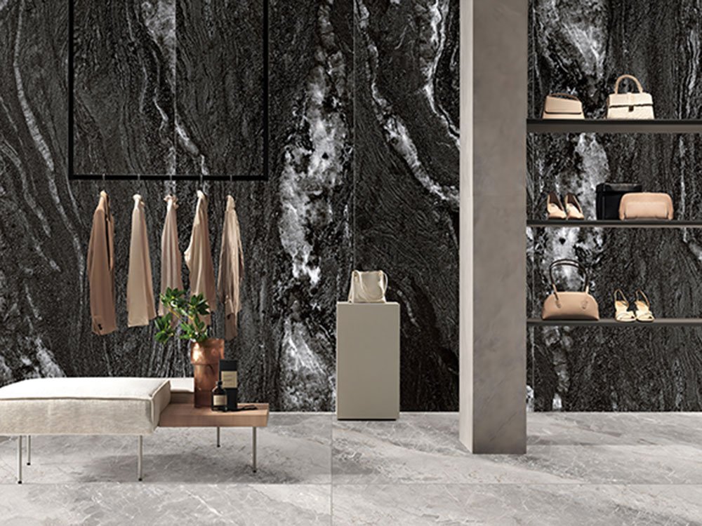 Kajaria The Ultima Andora Nero Royal Marble Slab - Installed Wall