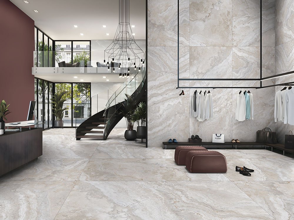 Kajaria The Ultima Arizona Marfil Slim Porcelain Slab - Installed Wall