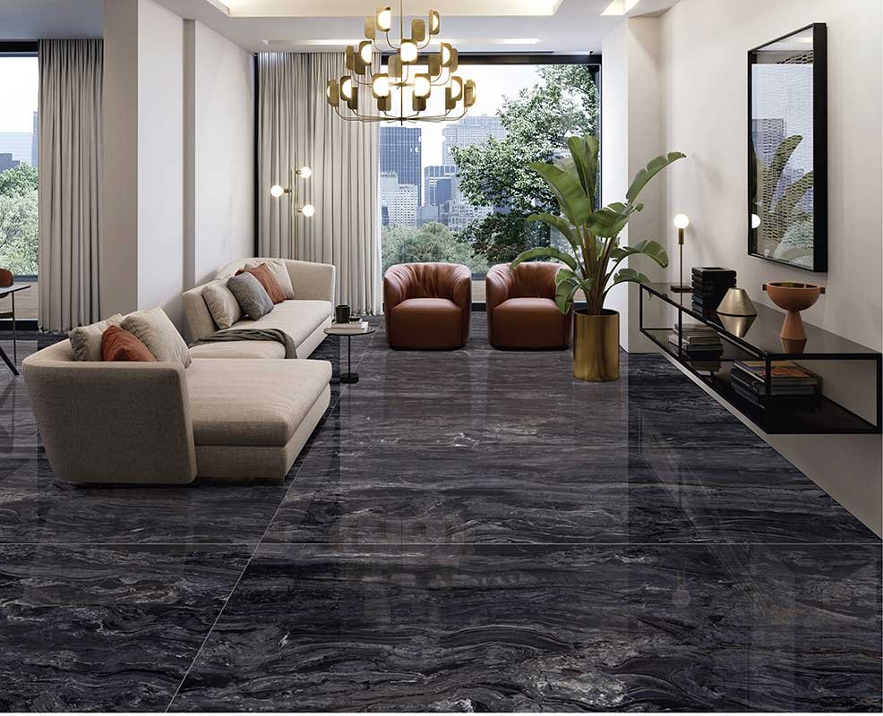 Kajaria The Ultima Charcoal Nero Grand Slab - Installed Wall