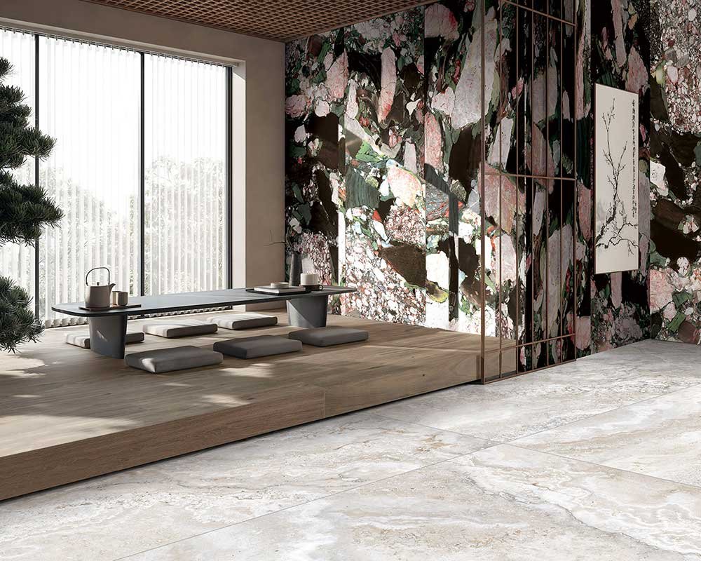 Kajaria The Ultima Opera Verde Exotic Marble Slab - Installed Wall